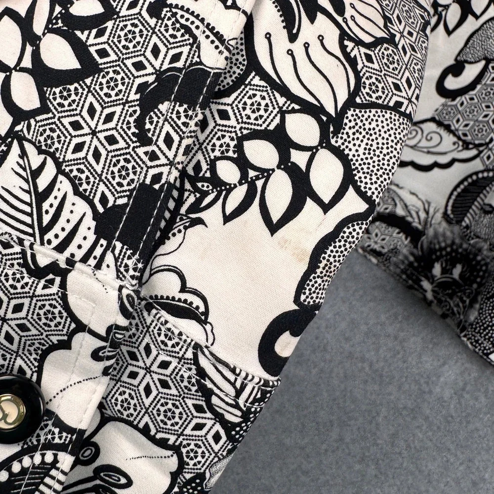 St John Sport Jacket Womens Medium Black‎ White Floral Button Up Cotton Stretch